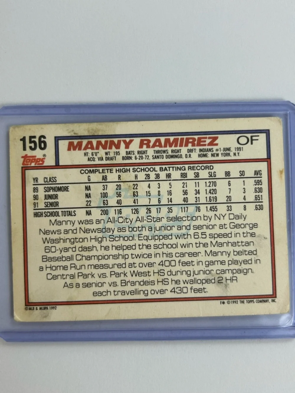 FINAL SALE! 1992 Topps Manny Ramirez Rookie #156 Draft Pick MLB Card RC - Picture 3 of 3
